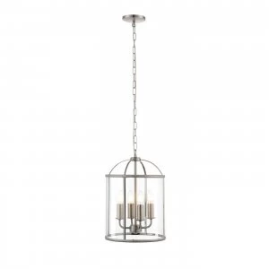 4 Light Ceiling Pendant Clear Glass, Satin Nickel, E14