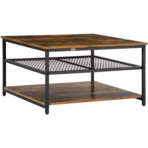 Industrial Coffee Table, Cocktail Table w/ Storage Shelves, Rustic Brown - Rustic Brown - Homcom