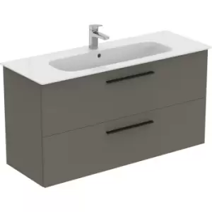 Ideal Standard i. life A Double Drawer Wall Hung Unit with Basin Matt 1200mm with Matt Black Handles in Quartz Grey