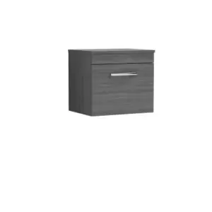 Nuie Athena 500 Wall Hung Single Drawer Vanity & Worktop - Grey Woodgrain