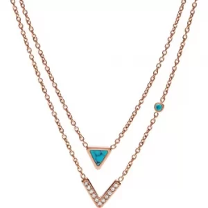 Fossil Rose Gold Plated Teal Two Row Necklace JF02644791