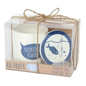 Hooked on Fishing Mug and Coaster Set