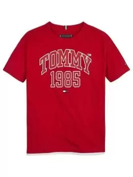 Tommy Hilfiger Boys Tommy Varsity Short Sleeve T-Shirt - Deep Crimson, Red, Size 16 Years