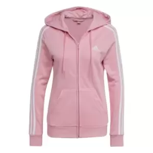 adidas Essentials French Terry 3-Stripes Full-Zip Hoodie - True Pink / White