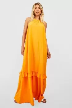 Halter Ruffle Hem Maxi Dress