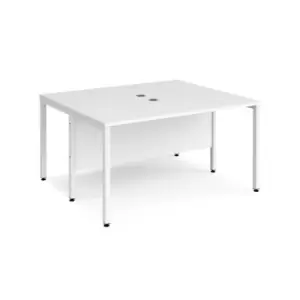 Office Desk 2 Person Rectangular Desk 1400mm White Tops With White Frames 1200mm Depth Maestro 25