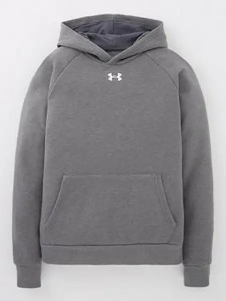 Under Armour Junior Boys Rival Fleece Hoodie - Grey/White, Grey, Size L