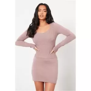 I Saw It First Mocha Petite Knitted Seam Detail Mini Dress - Brown