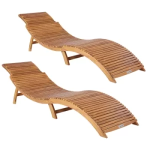 Sun Lounger 2Pcs Acacia Wood FSC -certified Foldable