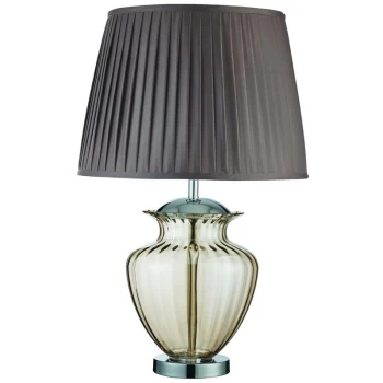 Searchlight Elina - 1 Light Table Lamp Chrome, Amber and Glass with Brown Pleated Shade, E27