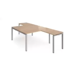 Bench Desk 2 Person With Return Desks 1400mm Beech Tops With Silver Frames Adapt