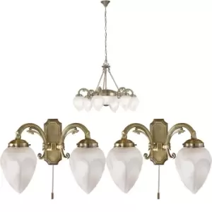 Ceiling Pendant & 2x Matching Wall Lights Bronze & Opal Glass Multi Chandelier