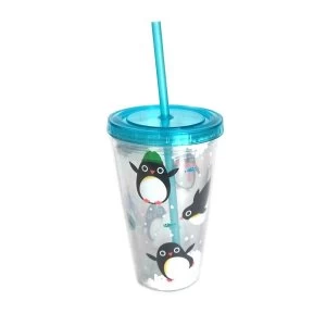 Cute Penguins Double Walled Cup with Lid and Straw