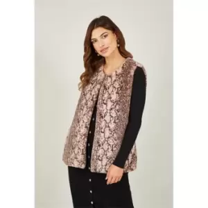 Yumi Pink Snake Print Faux Fur Gilet - Pink