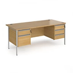 Dams International Straight Desk with Oak Coloured MFC Top and Silver H-Frame Legs and Two & Three Lockable Drawer Pedestals Contract 25 1800 x 800 x