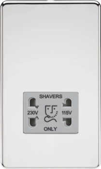 KnightsBridge Screwless 115/230V Dual Voltage Shaver Socket - Polished Chrome with Grey Insert