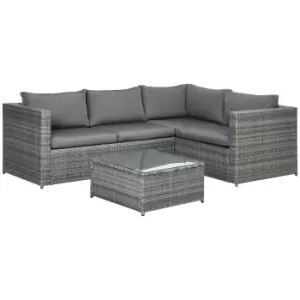 Outsunny 3 Pieces Rattan Garden Furniture 4 Seater Outdoor Patio Corner Sofa Chair Set with Coffee Table Thick Cushions Grey