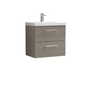 Nuie Arno 600mm Wall Hung 2 Drawer Vanity & Mid-Edge Basin Solace Oak