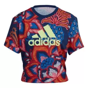 adidas FARM Rio Graphic T-Shirt Womens - Mystery Blue / Hi-Res Yellow