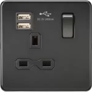 MLA Knightsbridge 13A 1 Gang Socket With Dual USB Charger (2.4A) Matt Black - SFR9124MBB