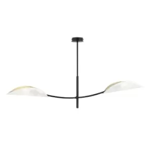 Lotus Black Multi Arm Semi Flush Ceiling light with White, Gold Fabric Shades, 2x E14