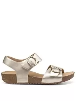 Hotter Hotter Tourist Extra Wide Fitting Leather Buckle Detail Sandals - Soft Gold, Metal, Size 9, Women