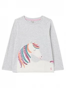 Joules Girls Ava Horse Long Sleeve T-Shirt - Grey, Size Age: 3 Years, Women