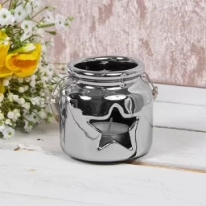 Star Ceramic Candle Holder Silver 8cm By Lesser & Pavey