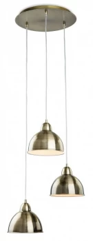 3 Light Dome Ceiling Pendant Antique Brass, E14