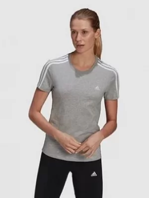 adidas Essentials 3 Stripes Tee, Medium Grey Heather, Size S, Women