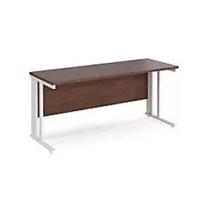 Rectangular Straight Desk Walnut Wood Cable Managed Legs White Maestro 25 1600 x 600 x 725mm