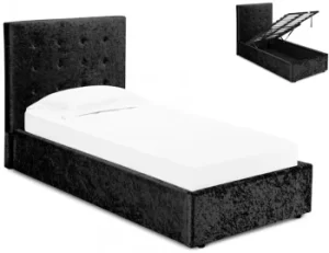 LPD Rimini 3ft Single Black Crushed Velvet Glitz Upholstered Fabric Ottoman Bed Frame