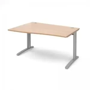 TR10 left hand wave desk 1400mm - silver frame and beech top