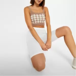 I Saw It First Houndstooth Square Neck Knit Crop Top - Neutral