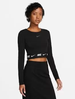 Nike Nsw Crop Tape Ls Top, Black, Size S, Women