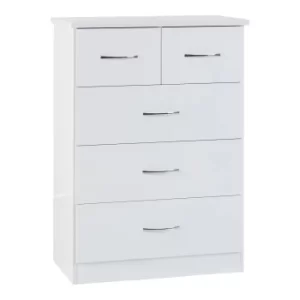 Nevada White 5 Drawer Chest White