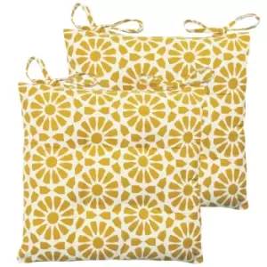 Furn. Geometric Mosaic Pintuck Polyester Filled Seat Pads With Ties (pack Of 2) Cotton Ochre