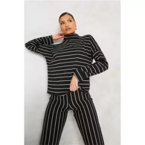 I Saw It First Black Soft Funnel Neck Striped Jumper - Black