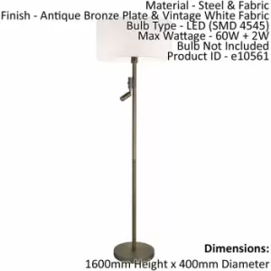 Loops - Floor Lamp Light Antique Bronze & Vintage White Fabric 60W E27 & 2W led