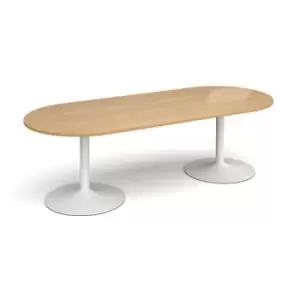 Trumpet base radial end boardroom table 2400mm x 1000mm - white base and oak top