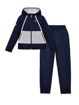 Lacoste Sports Boys Colourblock Poly Hooded Tracksuit - Navy, Size Age: 14 Years