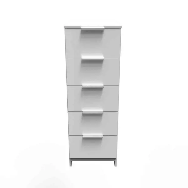 Welcome Furniture Ready Assembled Plymouth 5 Drawer Tallboy In White Gloss