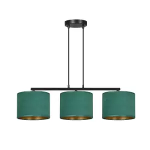 Hilde Black Bar Pendant Ceiling Light with Green Fabric Shades, 3x E27