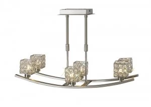 Telescopic Semi Flush Ceiling Pendant 6 Light Satin Nickel, Crystal