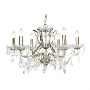 6 Light Chandelier Satin Silver Finish, E14