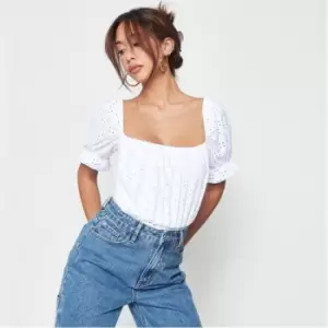 Missguided Milkmaid Broderie Bodysuit - White