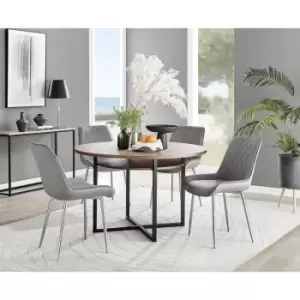 Furniturebox Adley Brown Wood 120cm Storage Dining Table & 4 Grey Pesaro Silver Leg Velvet Chairs