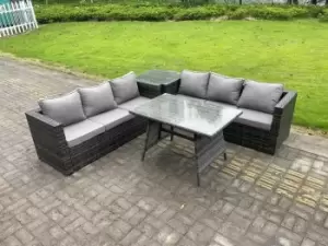 Fimous 6 Seater Outdoor Dark Grey Rattan Lounge Complete Sofa Set with Dining Table and Side Table