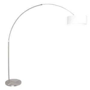 Sparkled Light Arc Floor Lamp Steel Brushed, Linen Fabric