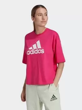 adidas Essentials Multi-colored Logo Loose Fit Crop Top, Bright Blue Size XS Women